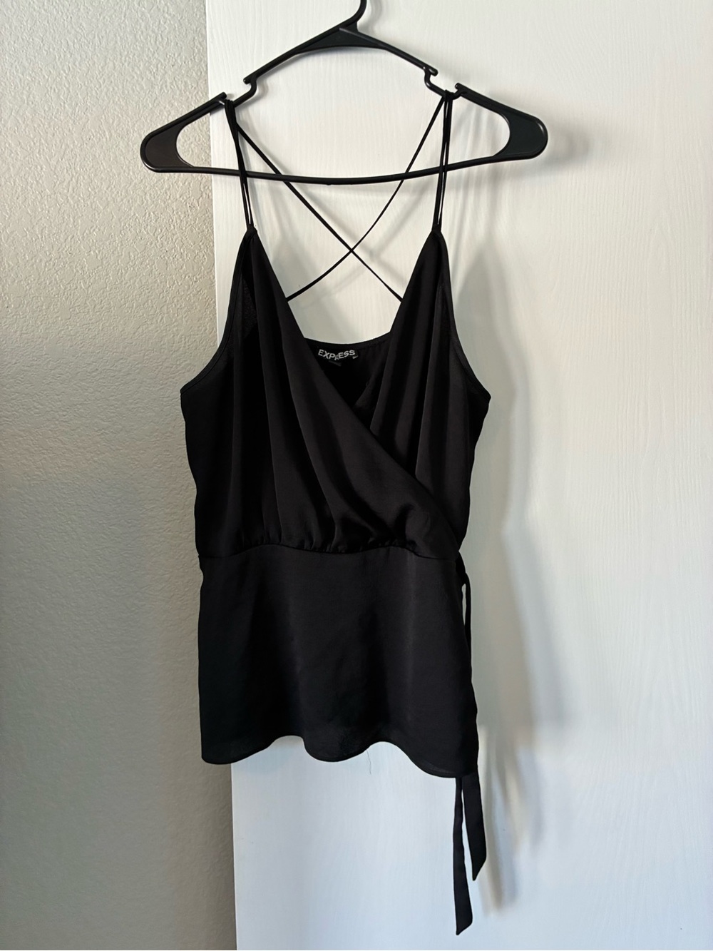 Express Black Wrap-Front Cami with Crisscross Straps